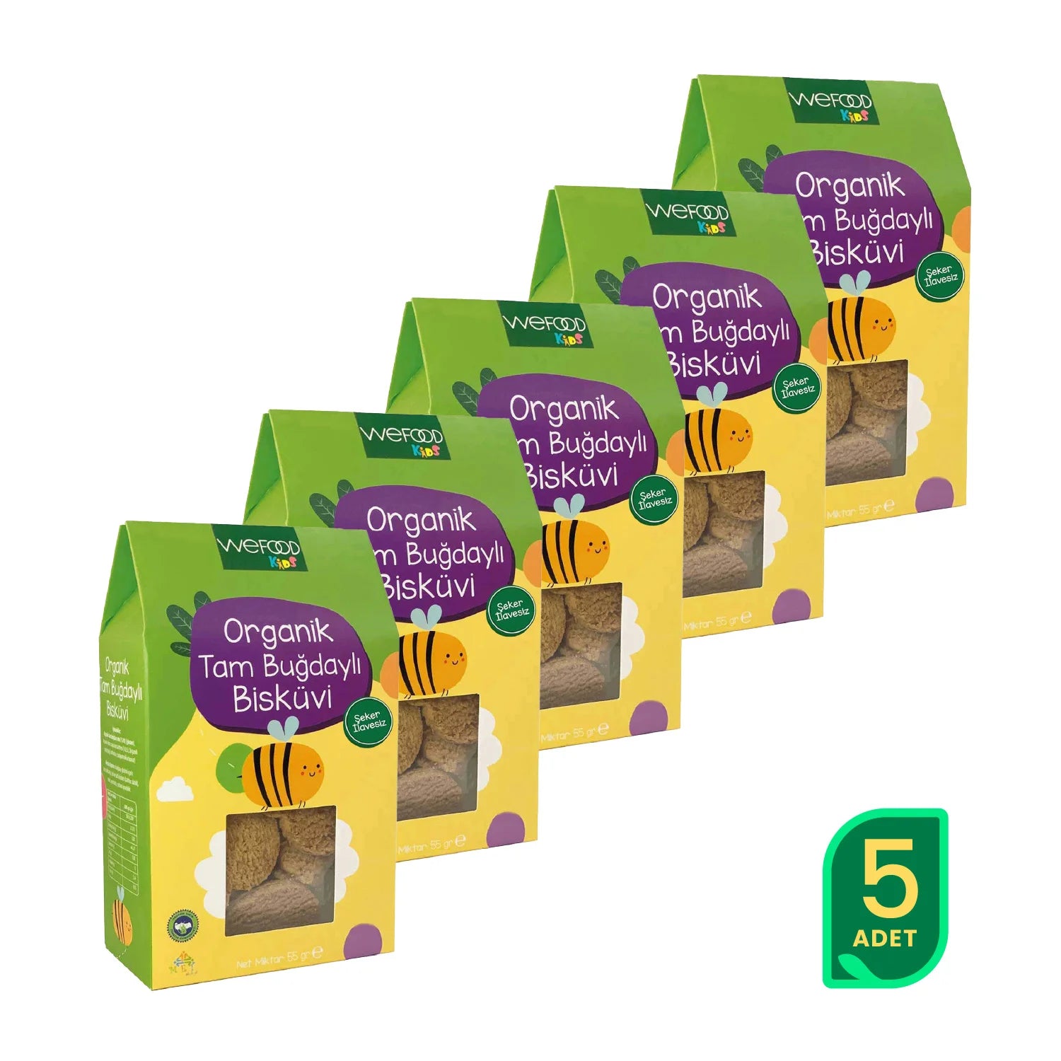 Wefood Kids Organik Tam Buğdaylı Bisküvi 55 gr 5'li